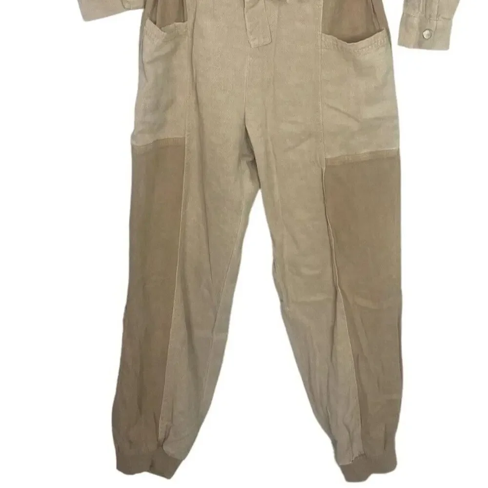 Zara Junior Cuffed Jumpsuit Belted Long Sleeve Pockets One piece 13-14 Tan Beige